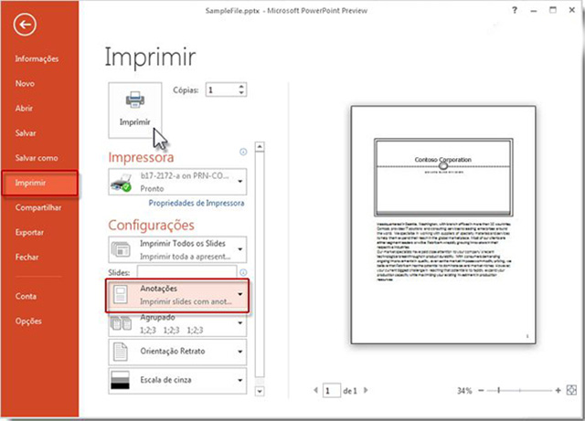 Impressão no PowerPoint