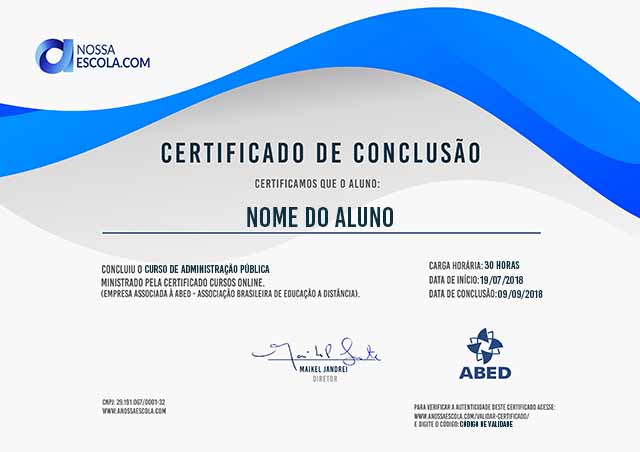 CERTIFICADO DO CURSO DE ADMINISTRAÇÃO PÚBLICA